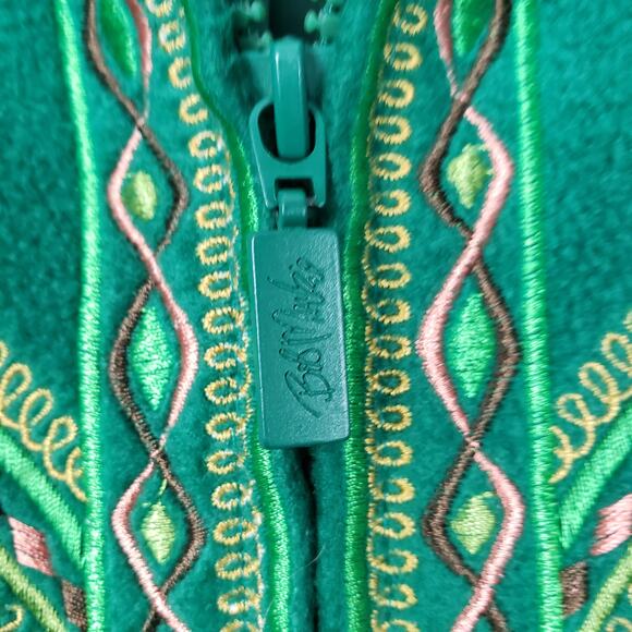 Bob Mackie Women's XL Faux Fur Embroidered Zip Up Vest Green Celtic Vibe Layer‎ - Picture 4 of 10